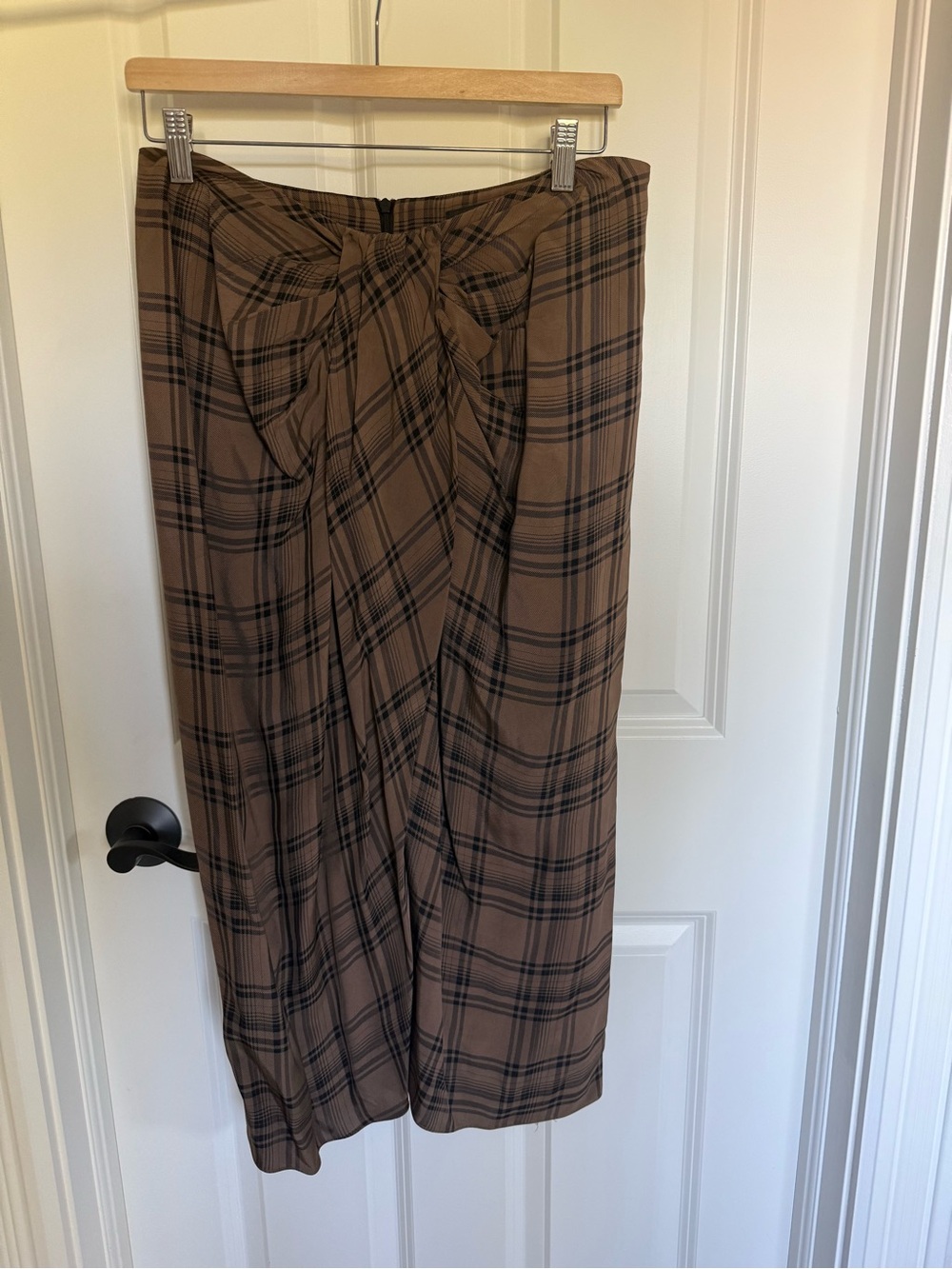 Zara Woman Brown Plaid Gathered Front Midi Skirt Size M